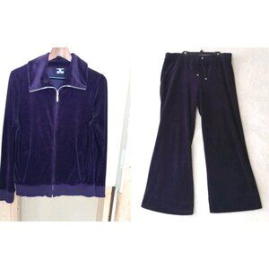 Vtg Jones New York Y2K Womens Velour Track Set Retro Comfy Casual Large Purple